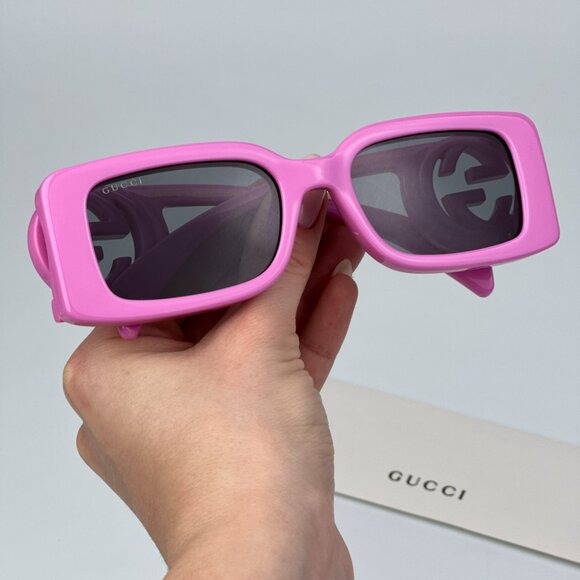Gucci GG1325S 006 BRAND NEW Sunglasses Pink Grey Rectangle Unisex - Picture 3 of 11